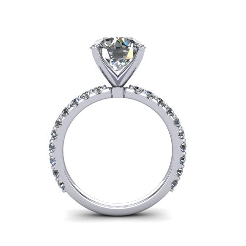 Elizabeth round solitaire engagement ring in 14K White Gold, through-finger front profile showing the open under-gallery and pave eternity band