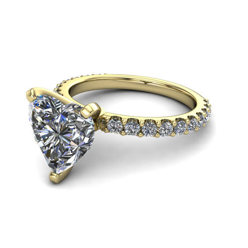 Elizabeth heart solitaire engagement ring in 14K Yellow Gold, three-quarter perspective showing the brilliant heart-shaped center diamond on a French-pave eternity diamond band