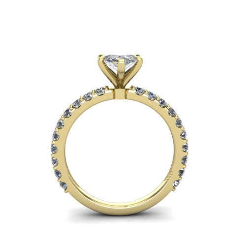 Elizabeth marquise solitaire engagement ring in 14K Yellow Gold, through-finger front profile showing the open under-gallery and pave eternity band