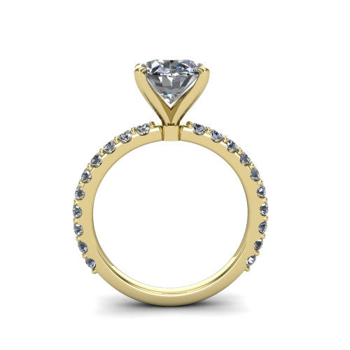 Elizabeth oval solitaire engagement ring in 14K Yellow Gold, through-finger front profile showing the open under-gallery and pave eternity band