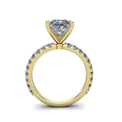 Elizabeth princess solitaire engagement ring in 14K Yellow Gold, through-finger front profile showing the open under-gallery and pave eternity band
