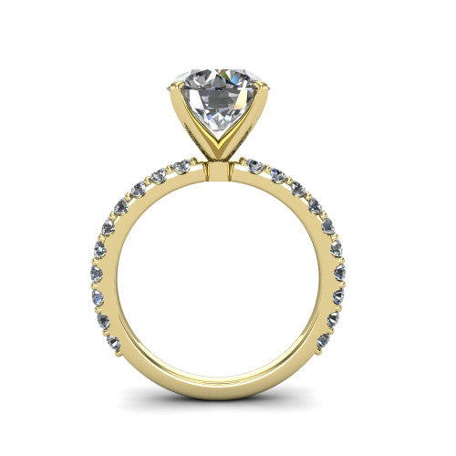 Elizabeth round solitaire engagement ring in 14K Yellow Gold, through-finger front profile showing the open under-gallery and pave eternity band
