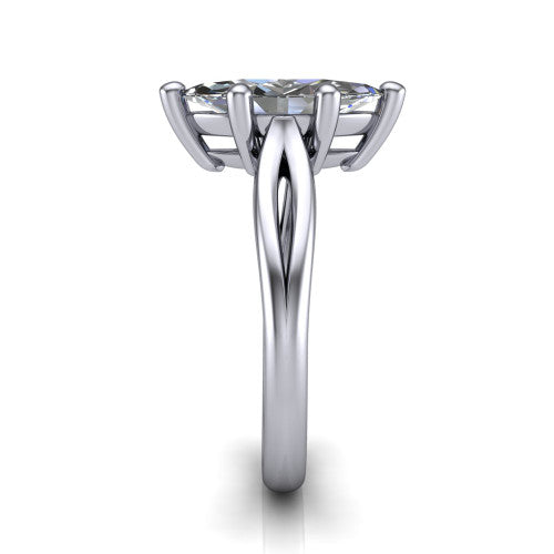 Beatrice marquise solitaire engagement ring in 18K White Gold, side profile showing the trellis crossover arms beneath the head and slim polished band