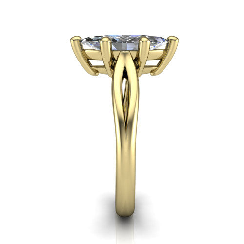 Beatrice marquise solitaire engagement ring in 14K Yellow Gold, side profile showing the trellis crossover arms beneath the head and slim polished band