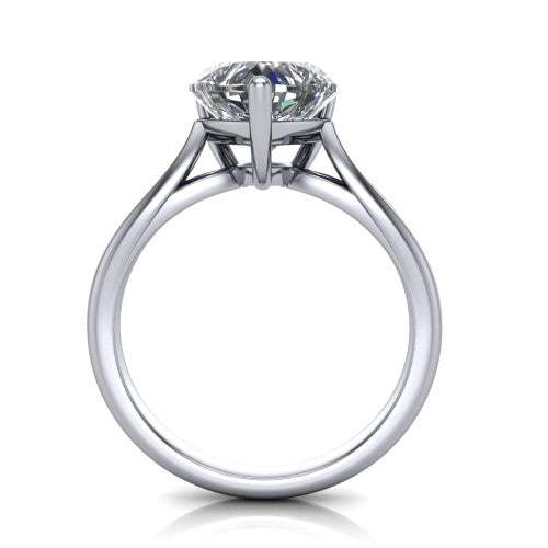 Beatrice heart solitaire engagement ring in 14K White Gold, through-finger front profile showing the trellis crossover under-gallery and cathedral lift