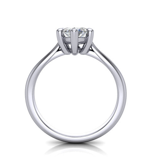 Beatrice marquise solitaire engagement ring in 18K White Gold, through-finger front profile showing the trellis crossover under-gallery and cathedral lift