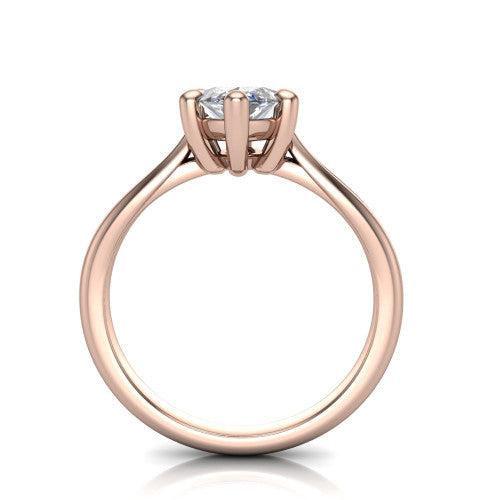 Beatrice marquise solitaire engagement ring in 14K Rose Gold, through-finger front profile showing the trellis crossover under-gallery and cathedral lift