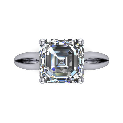 Beatrice square emerald solitaire engagement ring in 18K White Gold, top-down view showing the step-cut square emerald center diamond held by four prongs