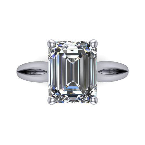 Beatrice emerald solitaire engagement ring in 14K White Gold, top-down view showing the step-cut emerald center diamond held by four prongs