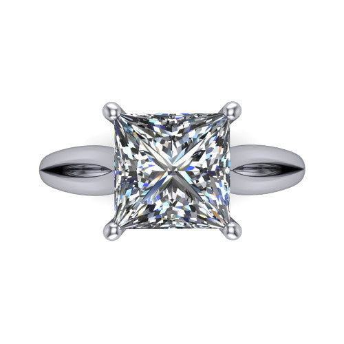 Beatrice princess solitaire engagement ring in Platinum, top-down view showing the brilliant princess-cut center diamond held by four prongs