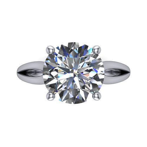 Beatrice round solitaire engagement ring in 18K White Gold, top-down view showing the brilliant round center diamond held by four prongs