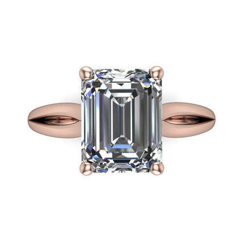 Beatrice emerald solitaire engagement ring in 14K Rose Gold, top-down view showing the step-cut emerald center diamond held by four prongs