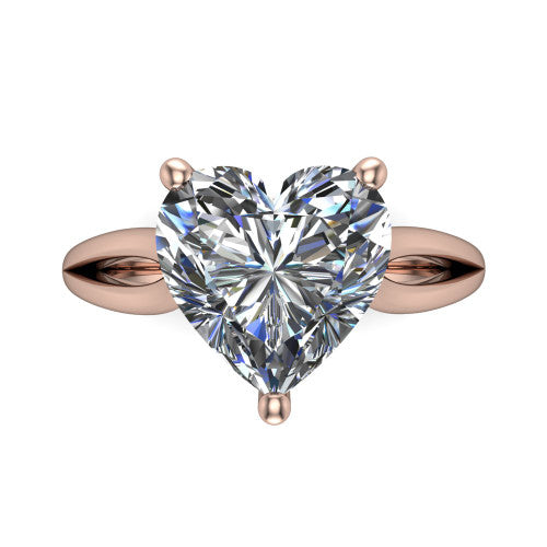 Beatrice heart solitaire engagement ring in 18K Rose Gold, top-down view showing the brilliant heart-shaped center diamond held by four prongs