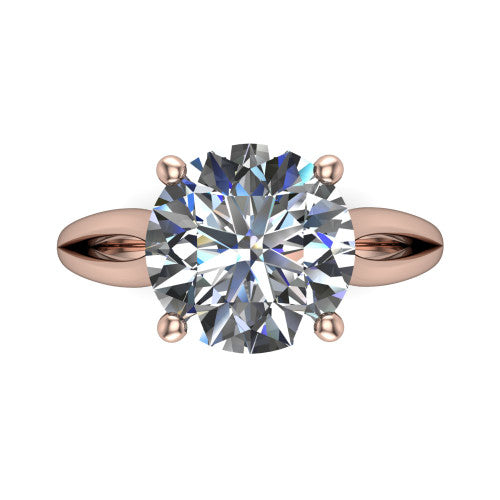 Beatrice round solitaire engagement ring in 18K Rose Gold, top-down view showing the brilliant round center diamond held by four prongs