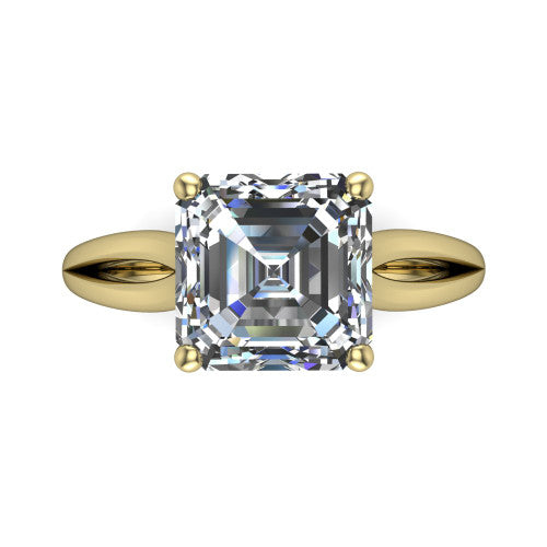 Beatrice square emerald solitaire engagement ring in 18K Yellow Gold, top-down view showing the step-cut square emerald center diamond held by four prongs