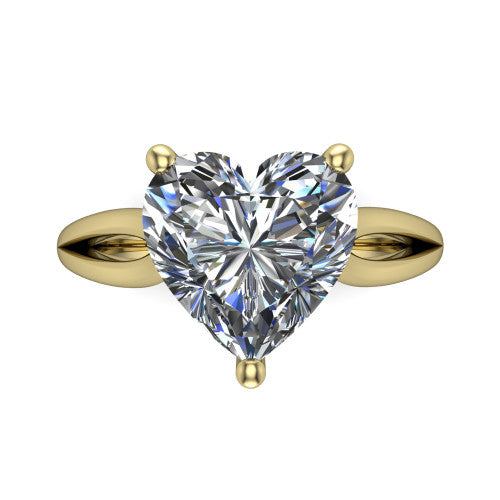 Beatrice heart solitaire engagement ring in 18K Yellow Gold, top-down view showing the brilliant heart-shaped center diamond held by four prongs