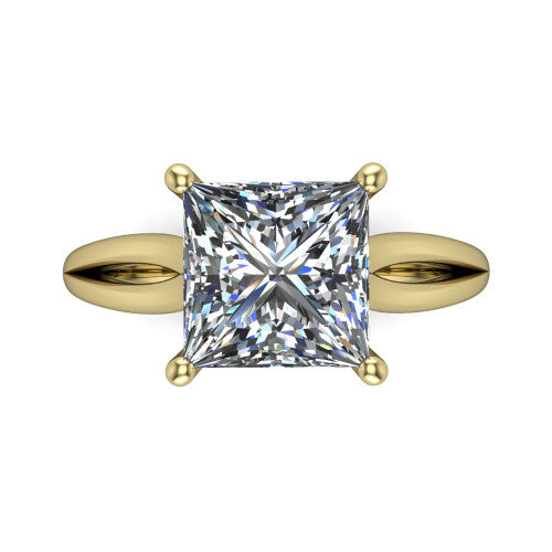 Beatrice princess solitaire engagement ring in 14K Yellow Gold, top-down view showing the brilliant princess-cut center diamond held by four prongs