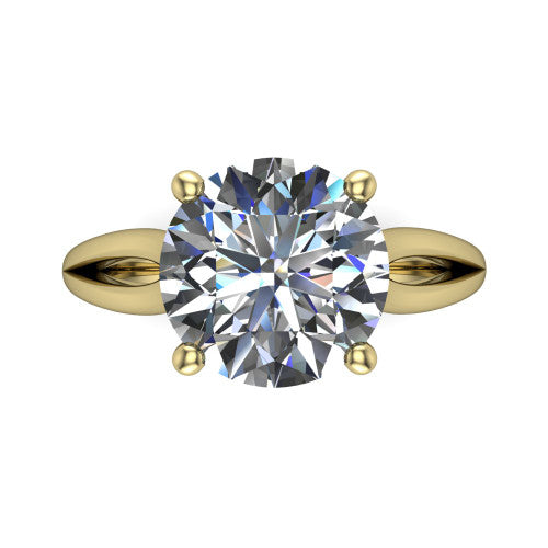 Beatrice round solitaire engagement ring in 14K Yellow Gold, top-down view showing the brilliant round center diamond held by four prongs