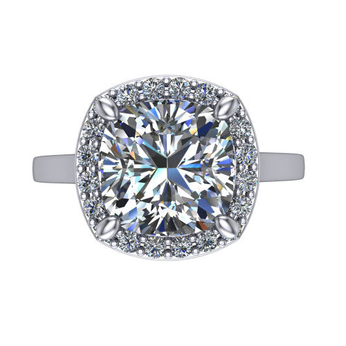 Anastasia cushion halo engagement ring in 14K White Gold, top-down view showing the brilliant cushion-cut center diamond framed by a slim pave halo