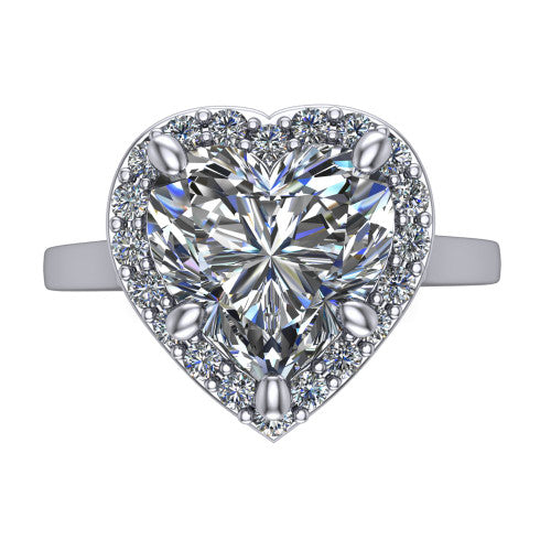 Anastasia heart halo engagement ring in Platinum, top-down view showing the brilliant heart-shaped center diamond framed by a slim pave halo