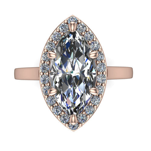 Anastasia marquise halo engagement ring in 14K Rose Gold, top-down view showing the brilliant marquise center diamond framed by a slim pave halo