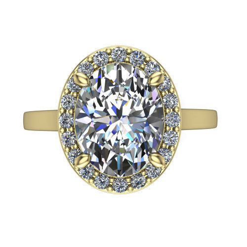 Anastasia oval halo engagement ring in 14K Yellow Gold, top-down view showing the brilliant oval center diamond framed by a slim pave halo