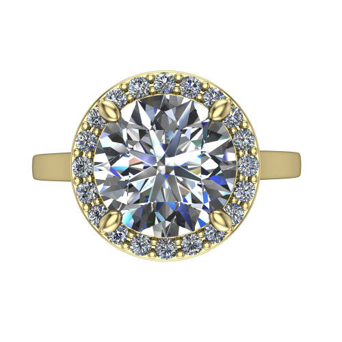 Anastasia round halo engagement ring in 14K Yellow Gold, top-down view showing the brilliant round center diamond framed by a slim pave halo