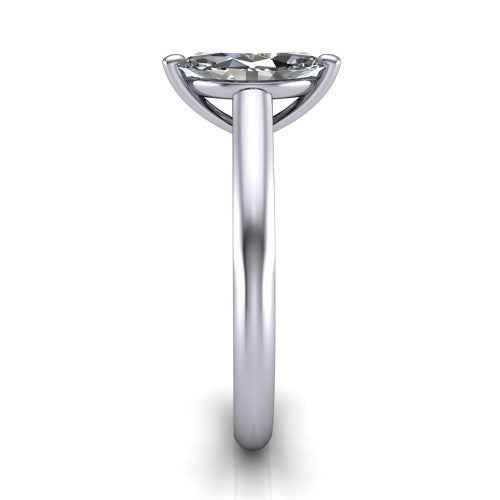 Saylor marquise solitaire engagement ring in 14K White Gold, side profile showing the cathedral head, filigree gallery scrolls, and tapered polished shank