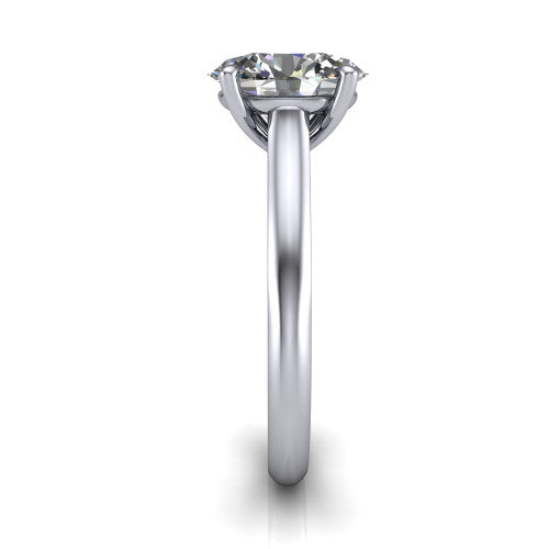 Saylor oval solitaire engagement ring in 14K White Gold, side profile showing the cathedral head, filigree gallery scrolls, and tapered polished shank