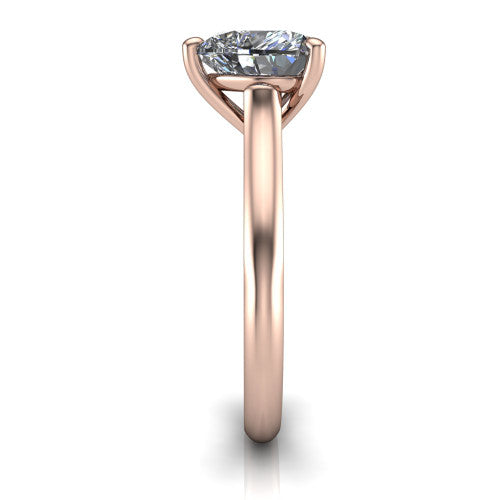 Saylor heart solitaire engagement ring in 18K Rose Gold, side profile showing the cathedral head, filigree gallery scrolls, and tapered polished shank
