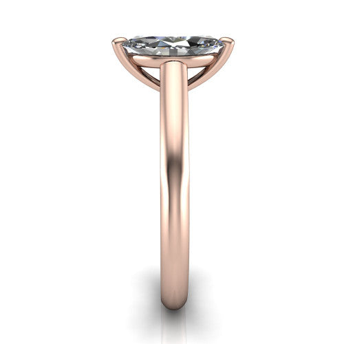 Saylor marquise solitaire engagement ring in 14K Rose Gold, side profile showing the cathedral head, filigree gallery scrolls, and tapered polished shank