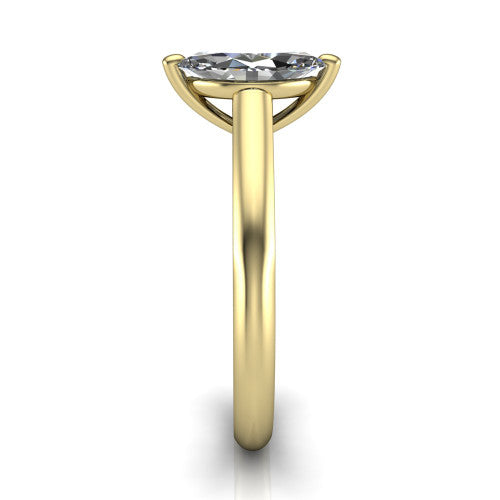 Saylor marquise solitaire engagement ring in 14K Yellow Gold, side profile showing the cathedral head, filigree gallery scrolls, and tapered polished shank