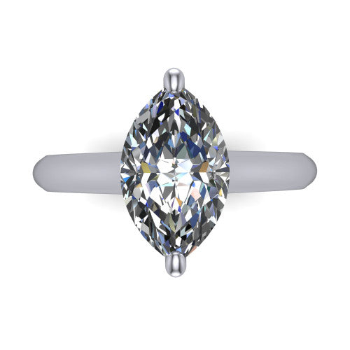Saylor marquise solitaire engagement ring in Platinum, top-down view showing the brilliant marquise center diamond held by four prongs