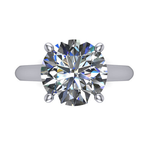 Saylor round solitaire engagement ring in Platinum, top-down view showing the brilliant round center diamond held by four prongs