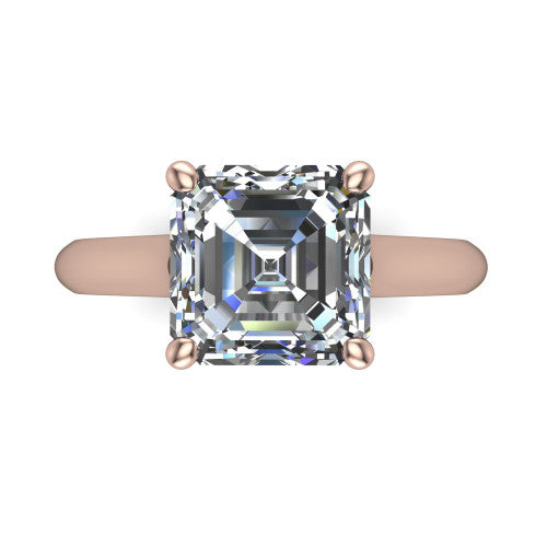 Saylor square emerald solitaire engagement ring in 14K Rose Gold, top-down view showing the step-cut square emerald center diamond held by four prongs