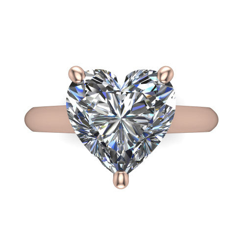 Saylor heart solitaire engagement ring in 18K Rose Gold, top-down view showing the brilliant heart-shaped center diamond held by four prongs