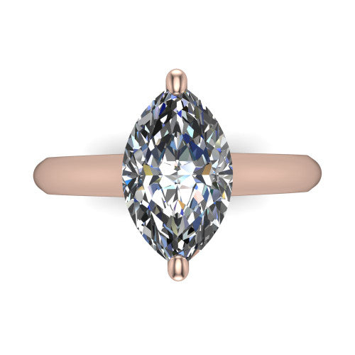 Saylor marquise solitaire engagement ring in 14K Rose Gold, top-down view showing the brilliant marquise center diamond held by four prongs