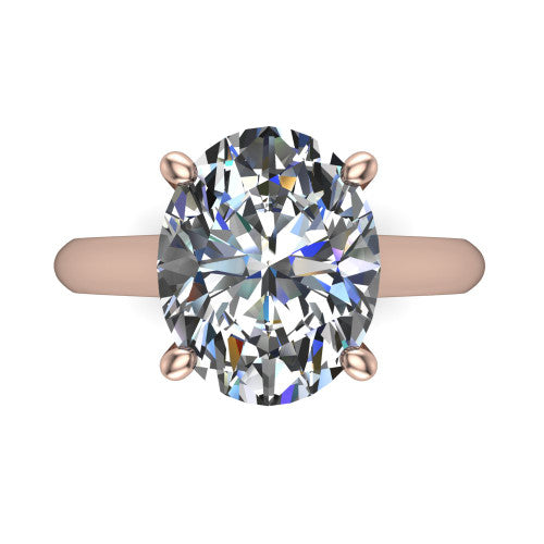 Saylor oval solitaire engagement ring in 14K Rose Gold, top-down view showing the brilliant oval center diamond held by four prongs