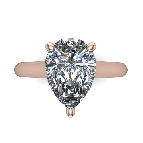 Saylor pear solitaire engagement ring in 14K Rose Gold, top-down view showing the brilliant pear-cut center diamond held by four prongs