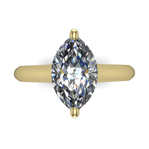Saylor marquise solitaire engagement ring in 18K Yellow Gold, top-down view showing the brilliant marquise center diamond held by four prongs