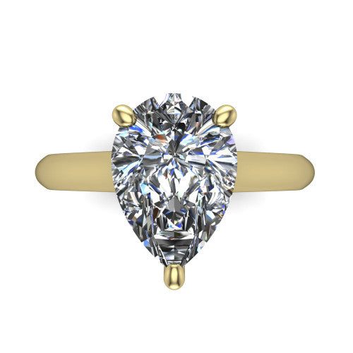 Saylor pear solitaire engagement ring in 14K Yellow Gold, top-down view showing the brilliant pear-cut center diamond held by four prongs