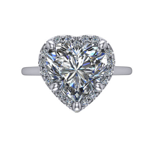 Florence heart halo engagement ring in Platinum, top-down view showing the brilliant heart-shaped center diamond framed by a slim pave halo