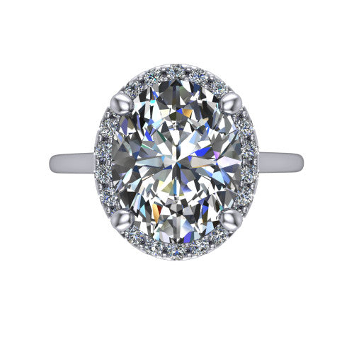 Florence oval halo engagement ring in Platinum, top-down view showing the brilliant oval center diamond framed by a slim pave halo