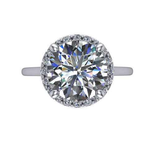 Florence round halo engagement ring in 18K White Gold, top-down view showing the brilliant round center diamond framed by a slim pave halo