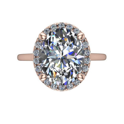 Florence oval halo engagement ring in 18K Rose Gold, top-down view showing the brilliant oval center diamond framed by a slim pave halo