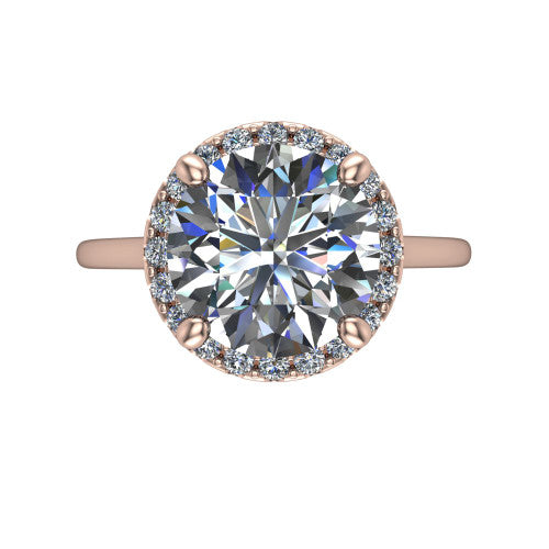 Florence round halo engagement ring in 14K Rose Gold, top-down view showing the brilliant round center diamond framed by a slim pave halo
