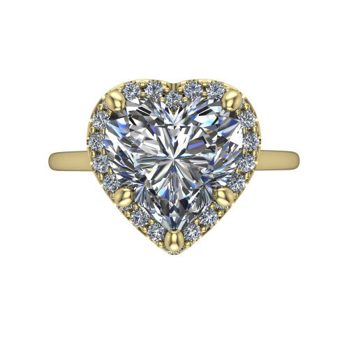 Florence heart halo engagement ring in 14K Yellow Gold, top-down view showing the brilliant heart-shaped center diamond framed by a slim pave halo