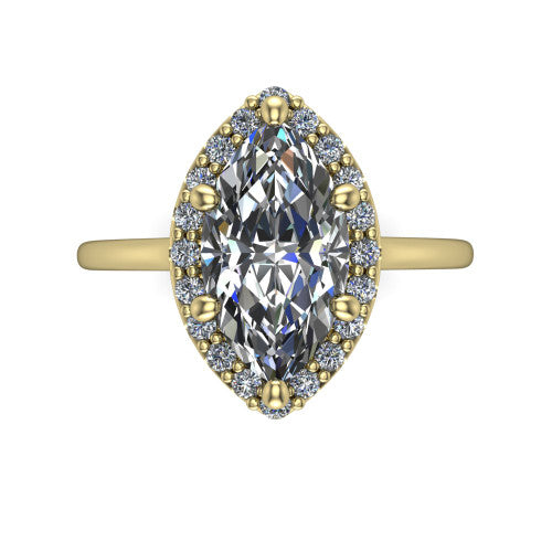 Florence marquise halo engagement ring in 14K Yellow Gold, top-down view showing the brilliant marquise center diamond framed by a slim pave halo