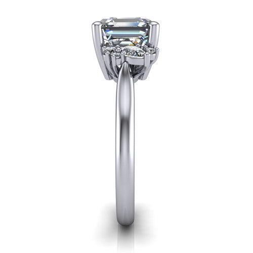 Evie Emerald Shape Vintage Engagement Ring in 14K White Gold