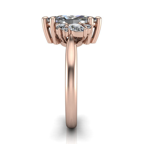 Evie Marquise Shape Three Stone Engagement Ring in 18K Rose Gold